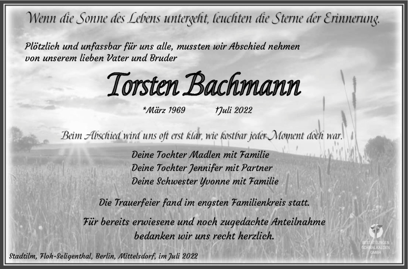  Traueranzeige für Torsten Bachmann vom 27.08.2022 aus Südthüringer Presse