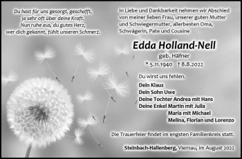 Traueranzeige von Edda Holland-Nell von Südthüringer Presse