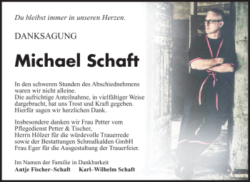 Traueranzeige von Michael Schaft von Südthüringer Presse
