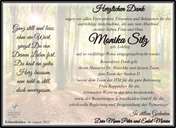 Traueranzeige von Monika Sitz von Südthüringer Presse