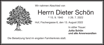 Traueranzeige von Dieter Schön von Frankenpost