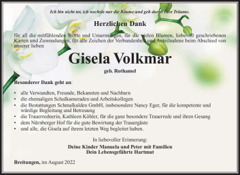 Traueranzeige von Gisela Volkmar von Südthüringer Presse