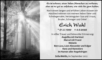 Traueranzeige von Erich Wahl von Südthüringer Presse