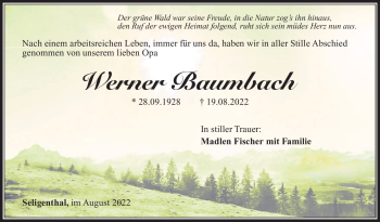 Traueranzeige von Werner Baumbach von Südthüringer Presse