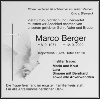 Traueranzeige von Marco Berger von Frankenpost
