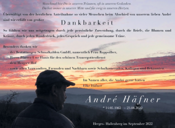 Traueranzeige von Andre Häfner von Südthüringer Presse
