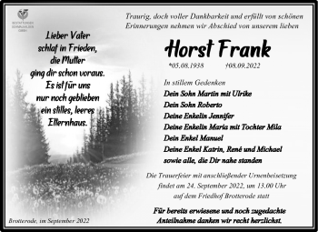 Traueranzeige von Horst Frank von Südthüringer Presse