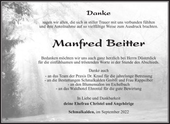 Traueranzeige von Manfred Beitter von Südthüringer Presse