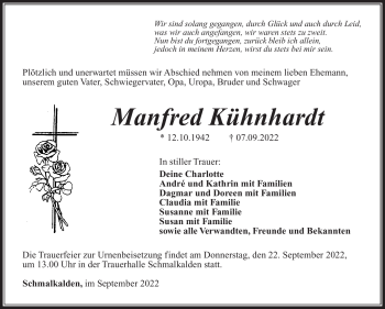 Traueranzeige von Manfred Kühnhardt von Südthüringer Presse