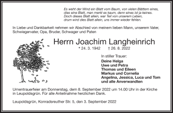 Traueranzeige von Joachim Langheinrich von Frankenpost