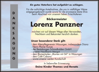 Traueranzeige von Lorenz Panzner von Südthüringer Presse