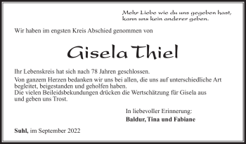 Traueranzeige von Giesela Thiel von Südthüringer Presse