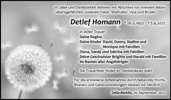Traueranzeige von Detlef Homann von Südthüringer Presse