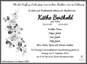 Traueranzeige von Käthe Berthold von Südthüringer Presse