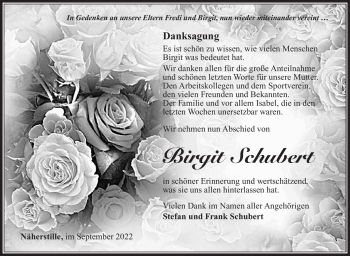 Traueranzeige von Birgit Schubert von Südthüringer Presse