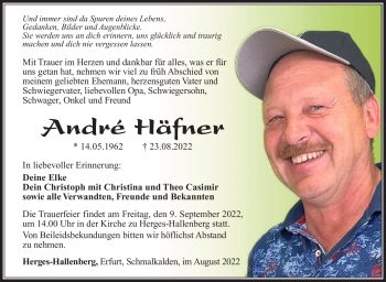 Traueranzeige von André Häfner von Südthüringer Presse