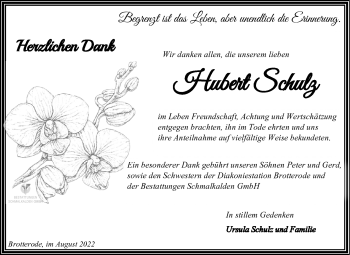 Traueranzeige von Hubert Schulz von Südthüringer Presse