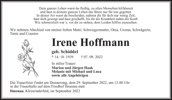 Traueranzeige von Irene Hoffmann von Südthüringer Presse