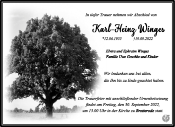 Traueranzeige von Karl-Heinz Winges von Südthüringer Presse