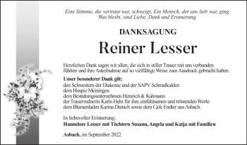 Traueranzeige von Reiner Lesser von Südthüringer Presse