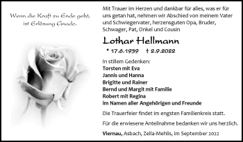 Traueranzeige von Lothar Hellmann von Südthüringer Presse