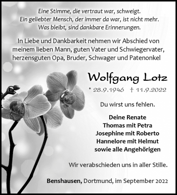 Traueranzeige von Wolfgang Lotz von Südthüringer Presse