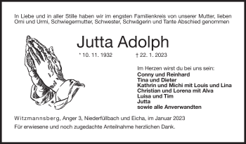Traueranzeige von Jutta Adolph von Neue Presse Coburg