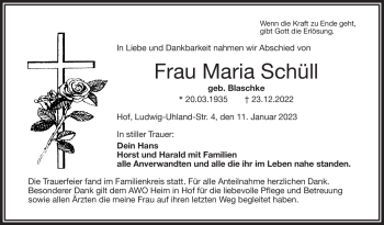 Traueranzeige von Maria Schüll von Frankenpost