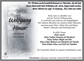 Traueranzeige von Wolfgang Heuer von Südthüringer Presse