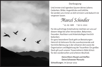 Traueranzeige von Marcel Schindler von Südthüringer Presse