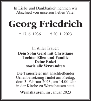 Traueranzeige von Georg Friedrich von Südthüringer Presse