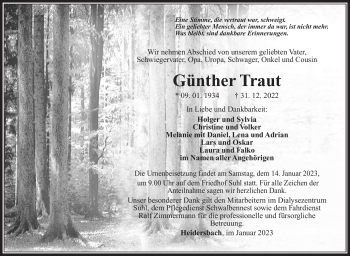 Traueranzeige von Günther Traut von Südthüringer Presse