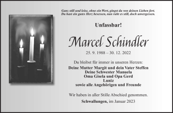 Traueranzeige von Marcel Schindler von Südthüringer Presse
