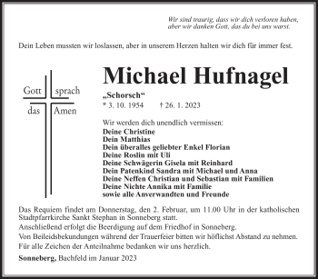 Traueranzeige von Michael Hufnagel von Südthüringer Presse