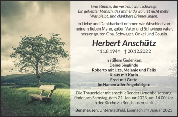 Traueranzeige von Herbert Schütz von Südthüringer Presse