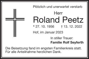 Traueranzeige von Roland Peetz von Frankenpost