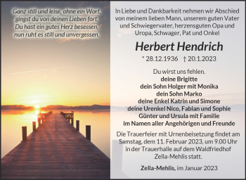 Traueranzeige von Herbert Hendrich von Südthüringer Presse