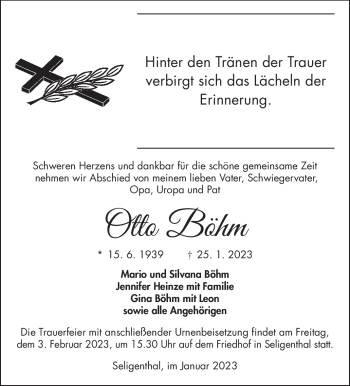 Traueranzeige von Otto Böhm von Südthüringer Presse