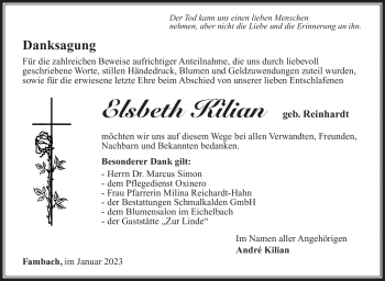 Traueranzeige von Elsbeth Kilian von Südthüringer Presse