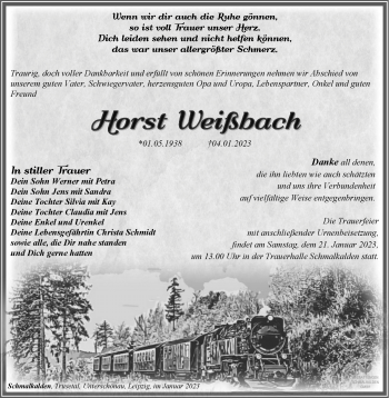 Traueranzeige von Horst Weißbach von Südthüringer Presse
