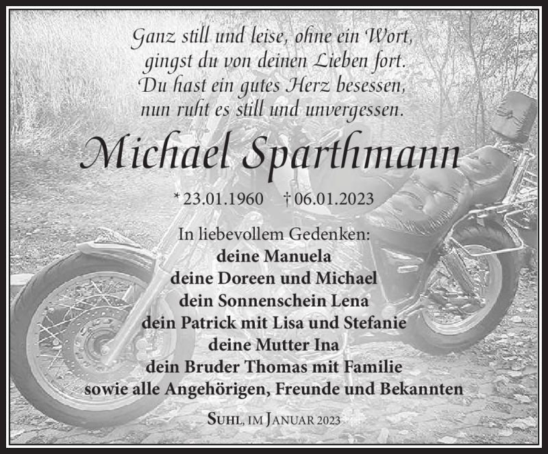  Traueranzeige für Michael Sparthmann vom 21.01.2023 aus Südthüringer Presse