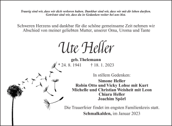 Traueranzeige von Ute Heller von Südthüringer Presse