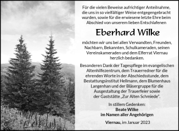 Traueranzeige von Eberhard Wilke von Südthüringer Presse