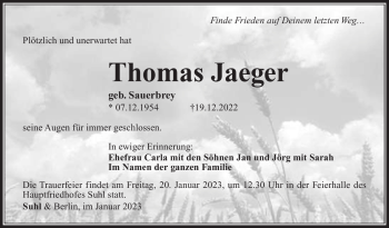 Traueranzeige von Thomas Jaeger von Südthüringer Presse