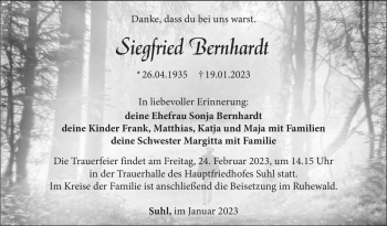 Traueranzeige von Siegfried Bernhardt von Südthüringer Presse