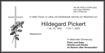 Traueranzeige von Hildegard Pickert von Frankenpost