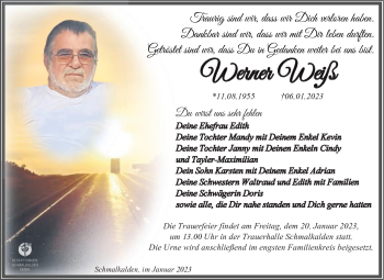 Traueranzeige von Werner Weiß von Südthüringer Presse