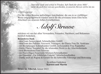 Traueranzeige von Adolf Struwe von Südthüringer Presse