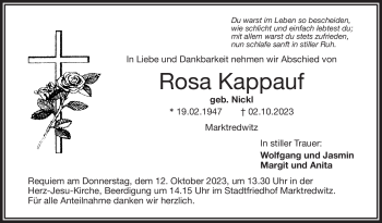 Traueranzeige von Rosa Kappauf von Frankenpost