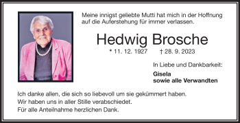 Traueranzeige von Hedwig Brosche von Frankenpost